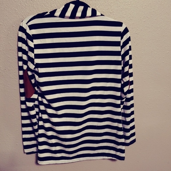 Stripe Cardigan Open Front Elbow Patches - Picture 5 of 5